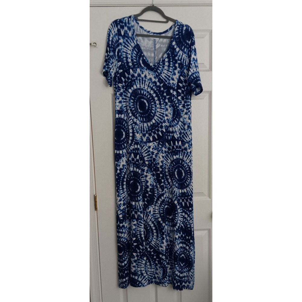 Belle by‎ Kim Gravel Dress Women's Size Medium Tall Print V-Neck Maxi Pre-owned